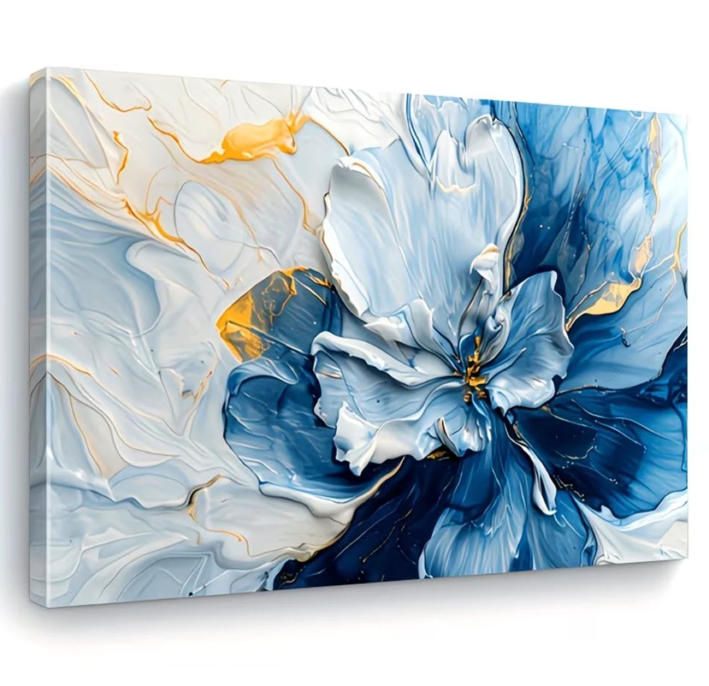 Textured  stlye Blue Floral Canvas Wall Art