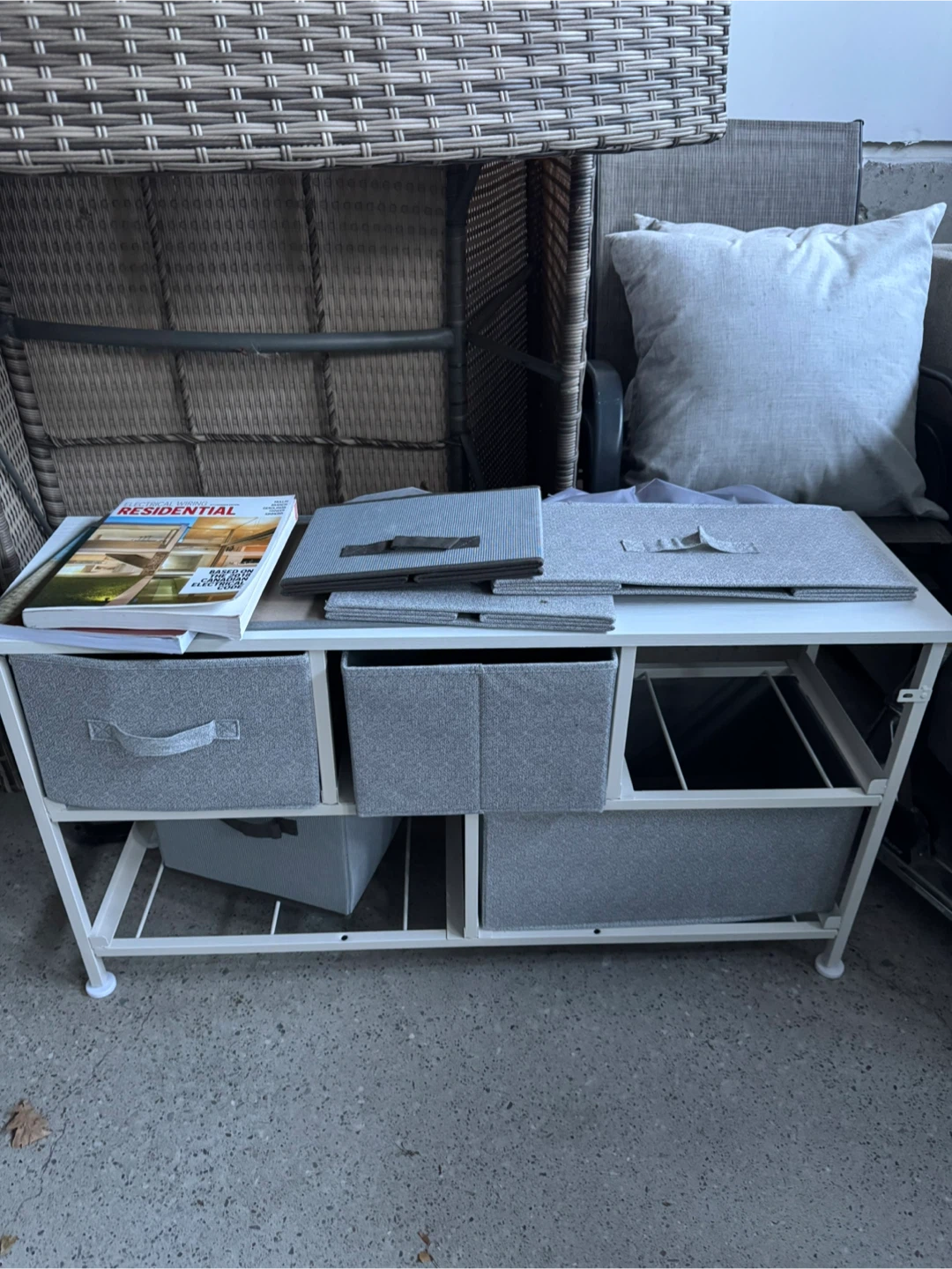Grey Fabric Storage Shelf with Bins