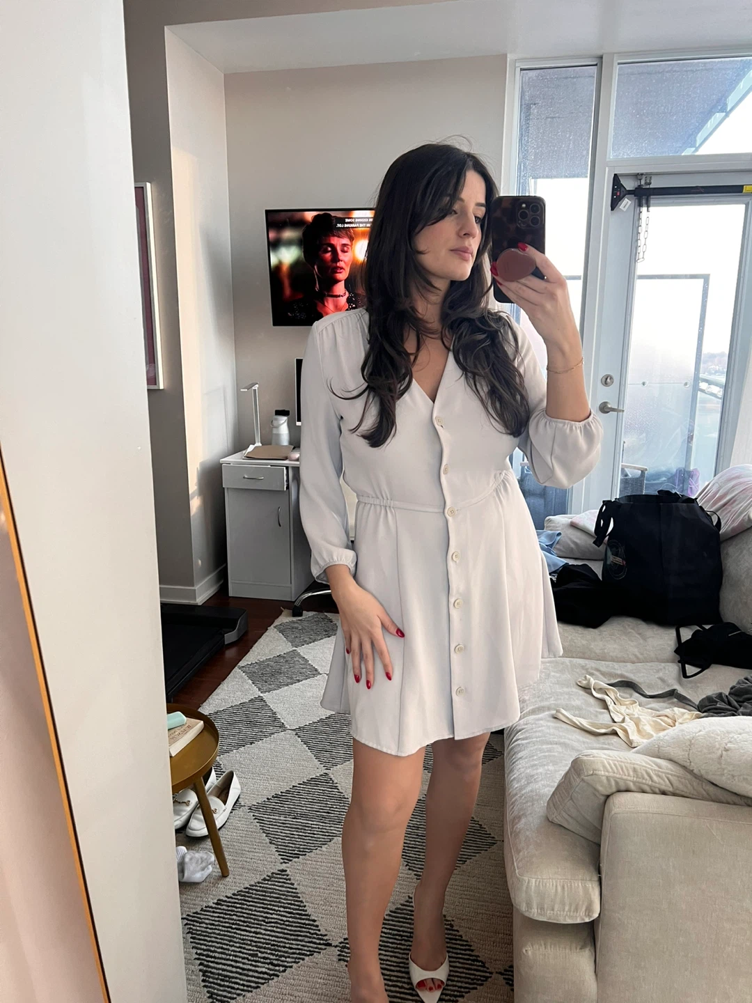 Babaton Light Grey Button-Up Mini Dress