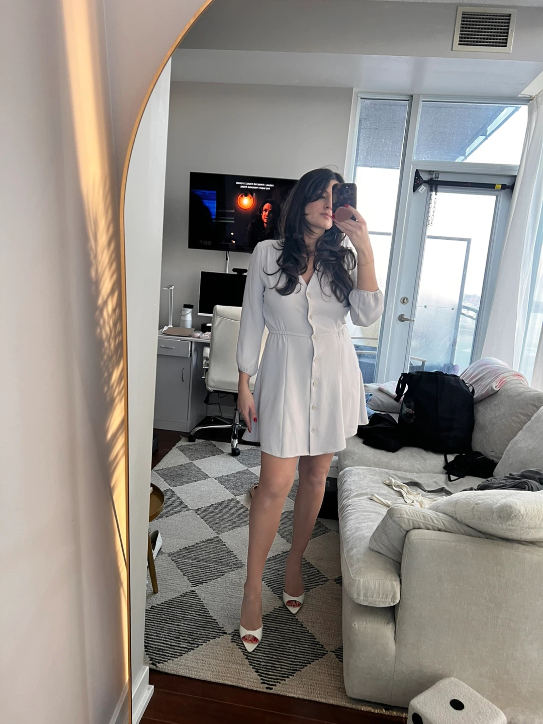 Babaton Light Grey Button-Up Mini Dress - photo 2