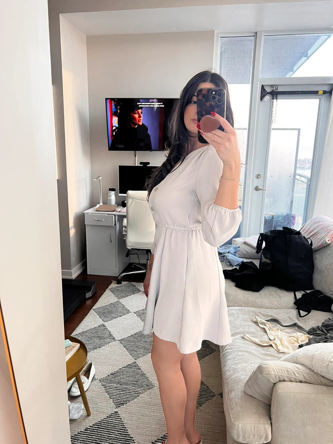 Babaton Light Grey Button-Up Mini Dress - photo 3