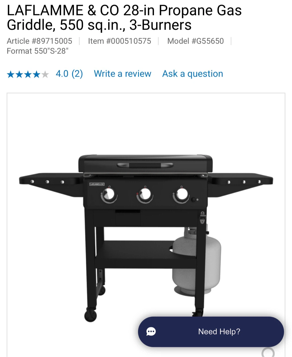LAFLAMME & CO 28-in Propane Gas Griddle, 550 sq.in., 3-Burners