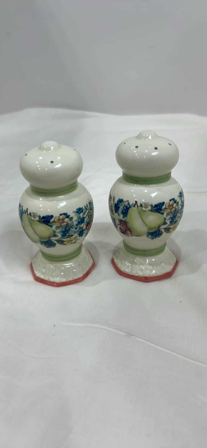 Vintage Ceramic Salt and Pepper Shakers - Floral Fruit Design