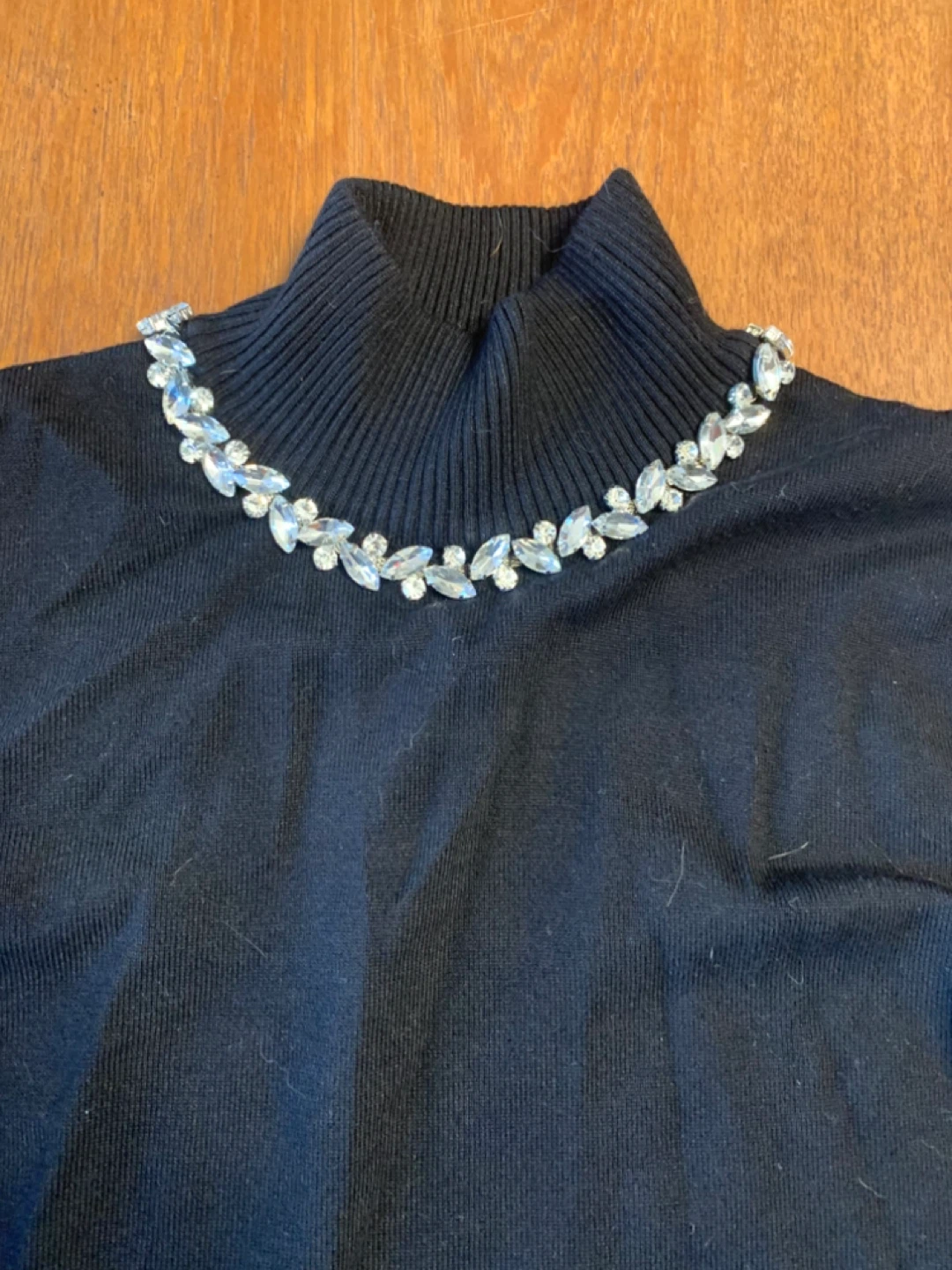 Black Turtleneck Sweater with Embellished Collar - photo 2