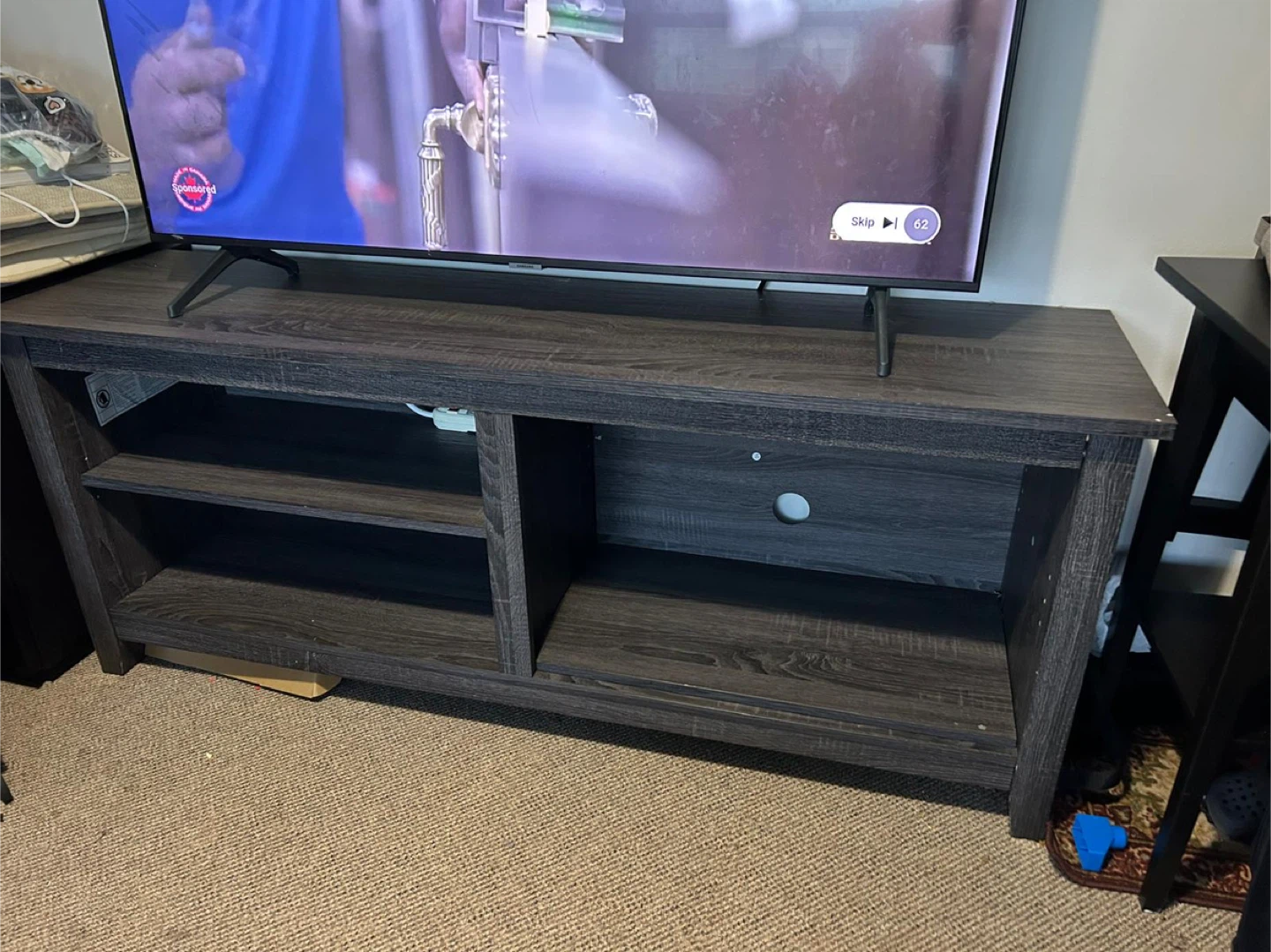 Dark Grey TV Stand with Drawers and Glass Doors