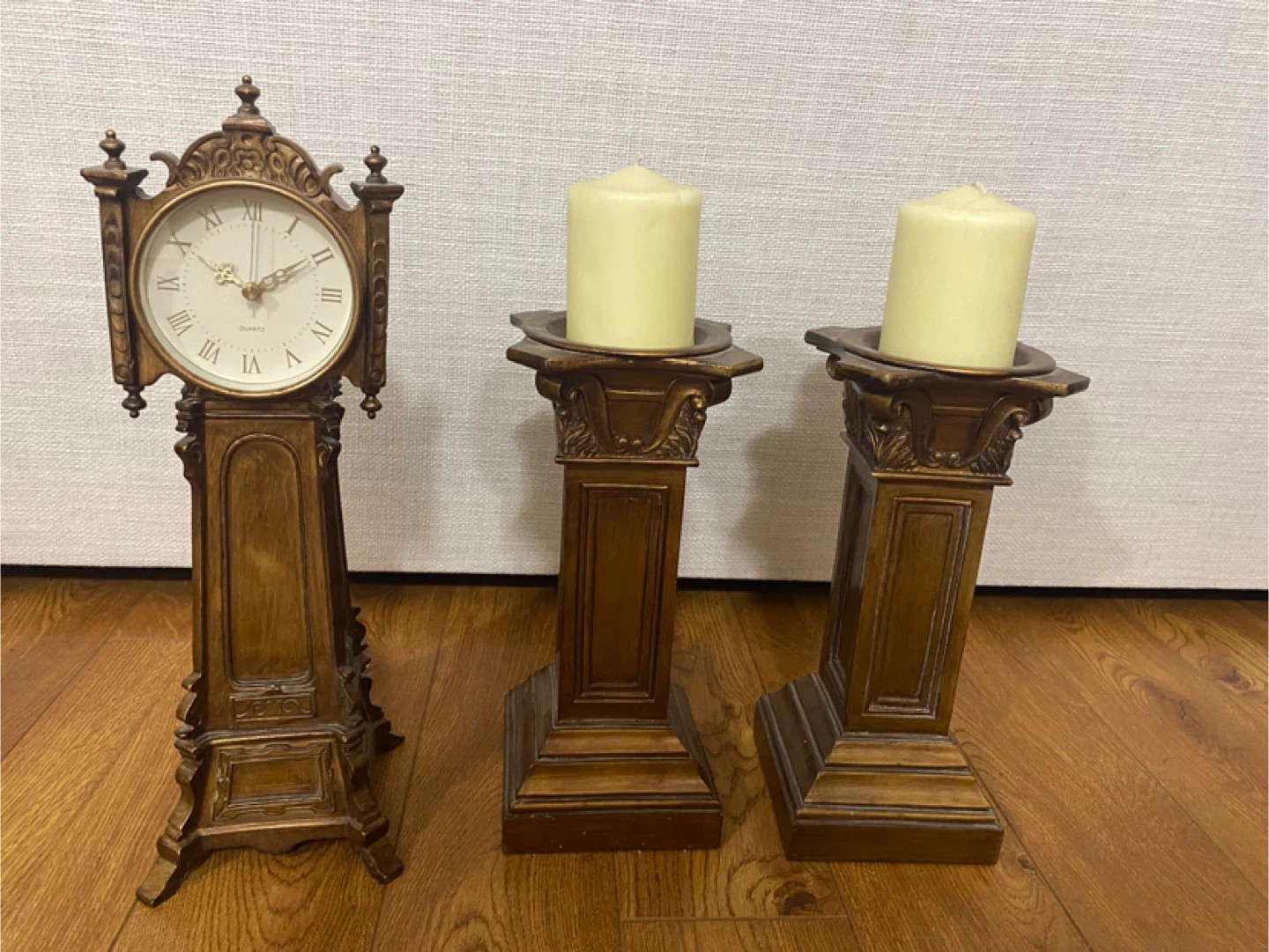 Vintage-Style Grandfather Clock and Candle Holders Set