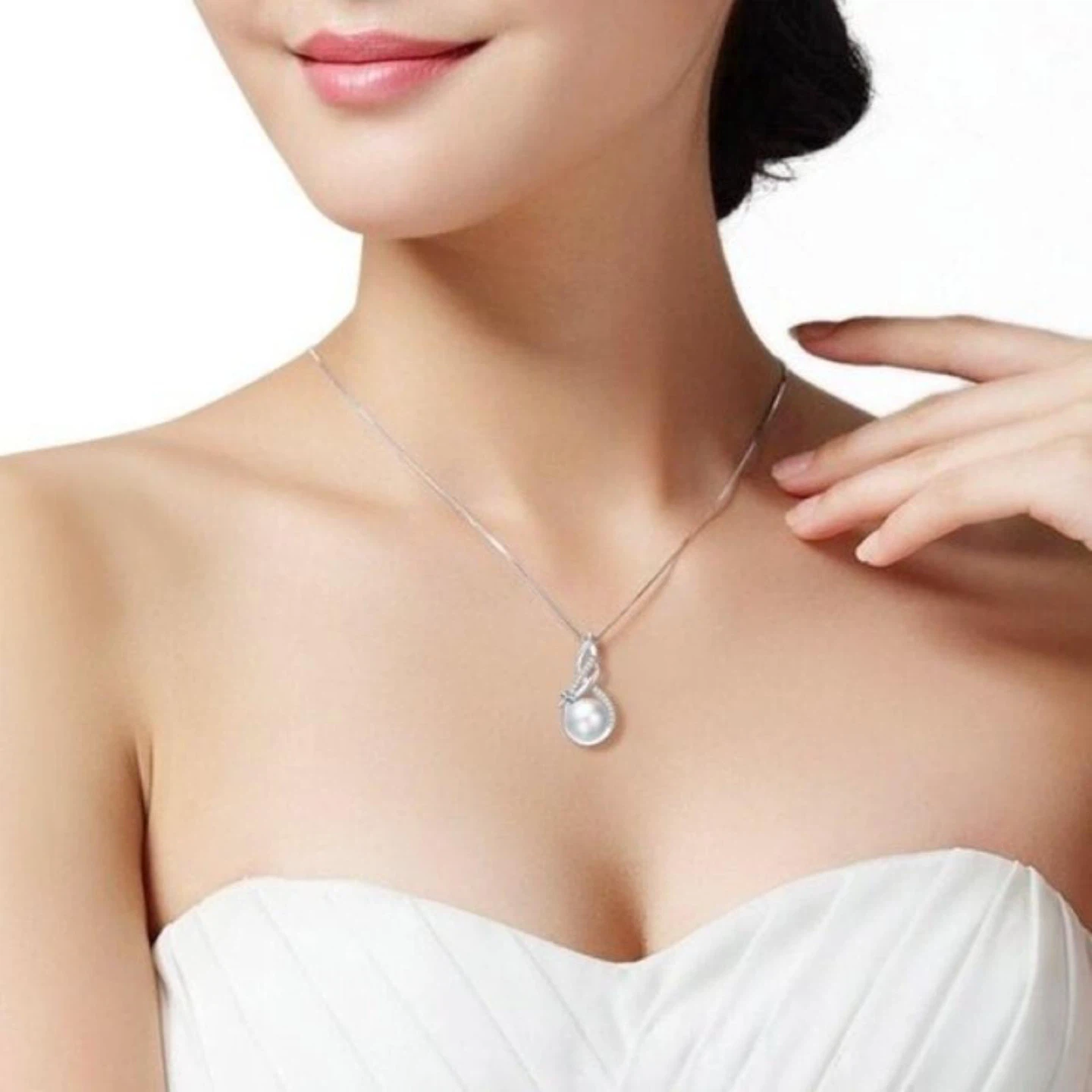 S925 Sterling Silver Freshwater Pearl Bow Knot Pendant Necklace - photo 4