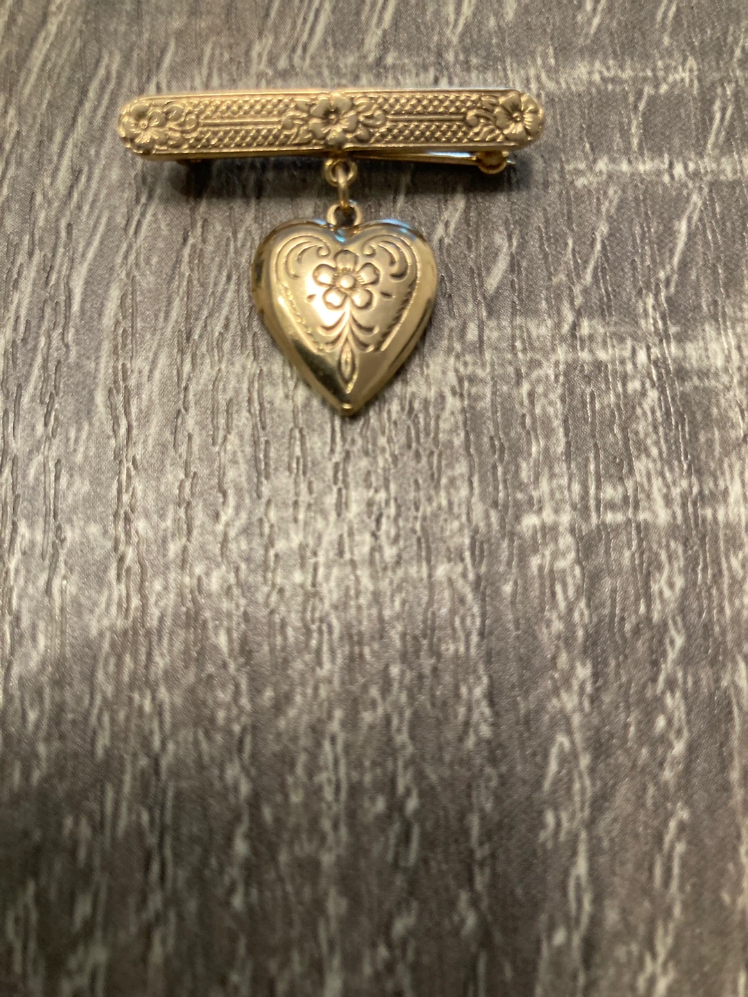 Gold Heart Locket Brooch Pin