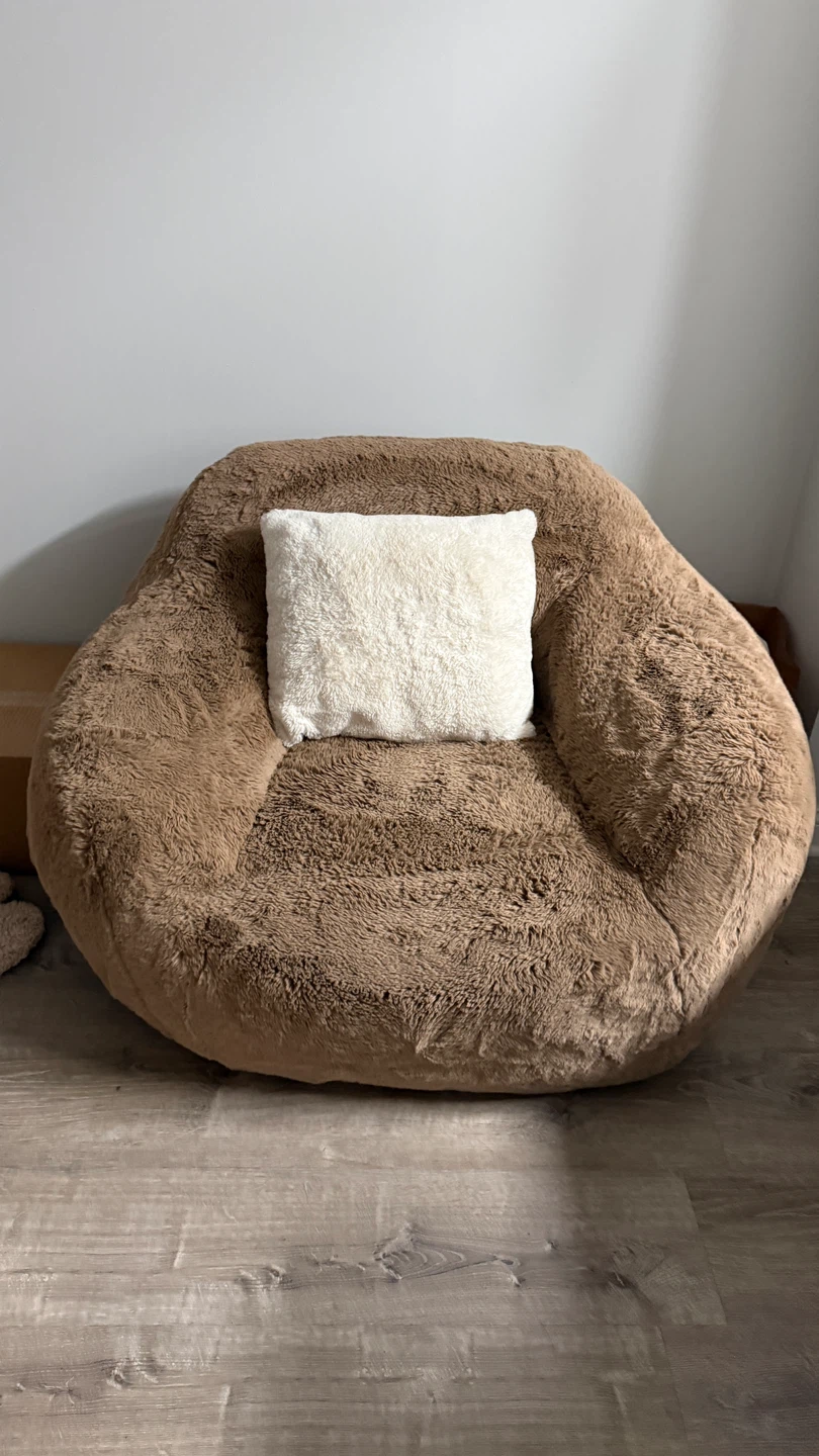 Cozy Brown Faux Fur Bean Bag Chair with Pillow - photo 2