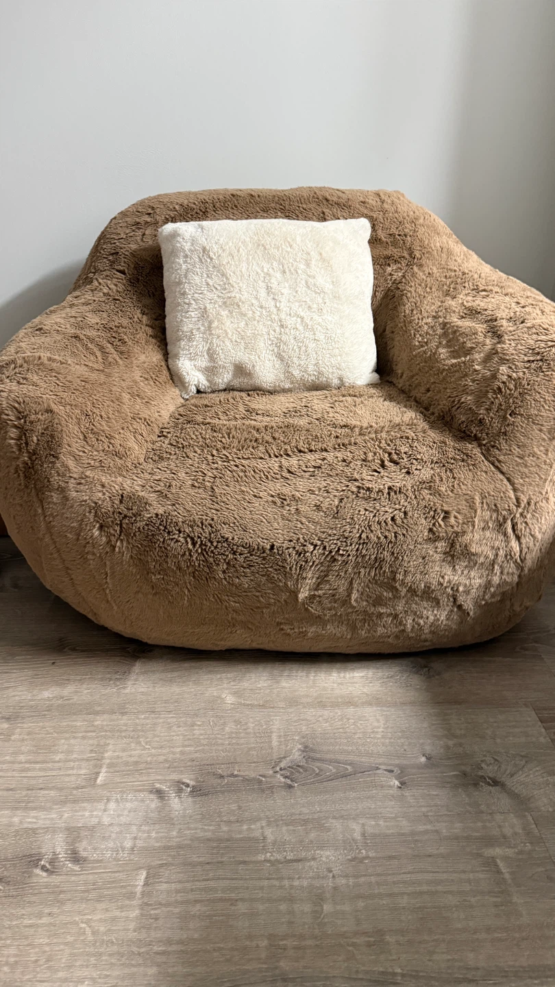 Cozy Brown Faux Fur Bean Bag Chair with Pillow
