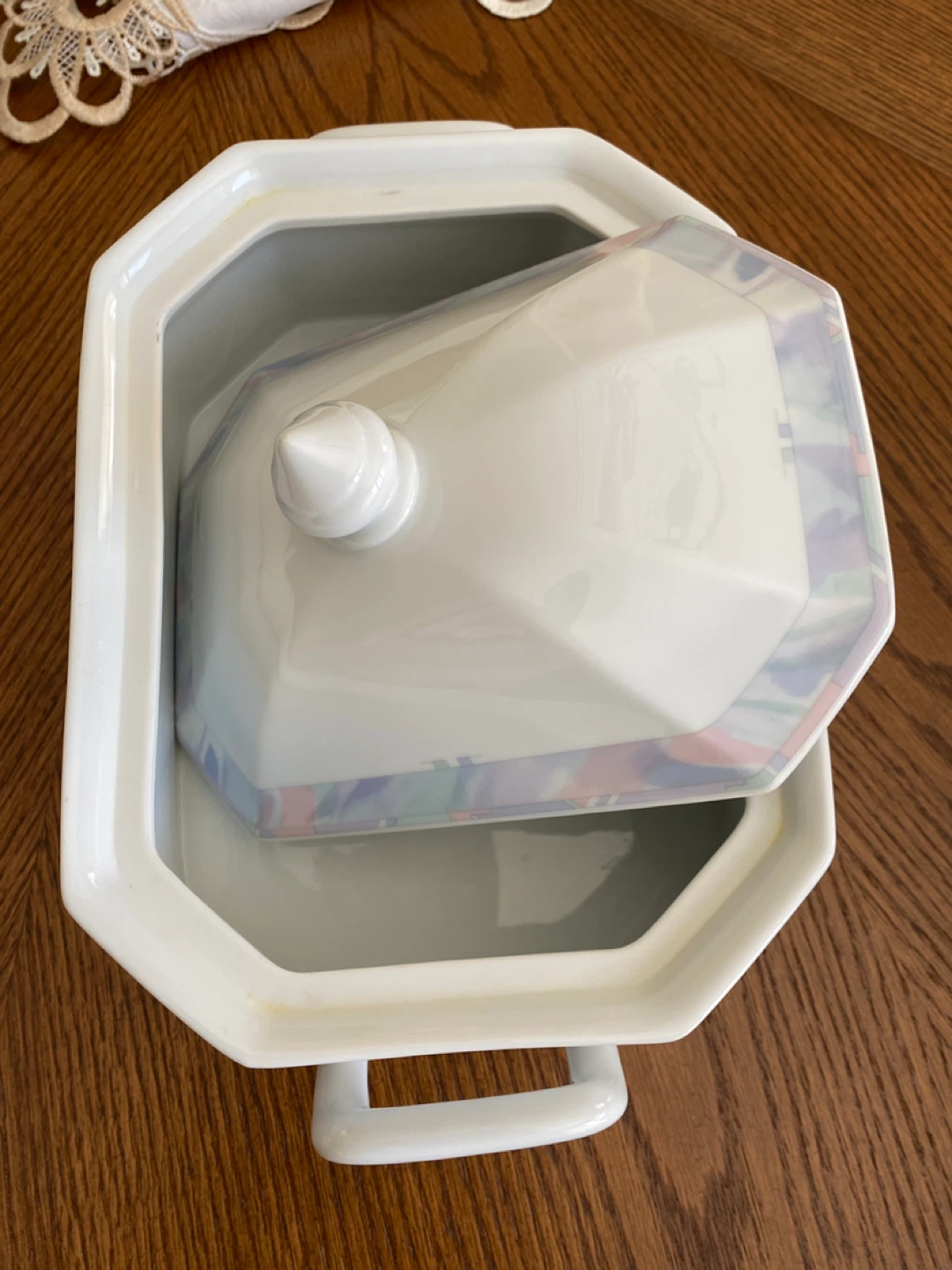 White Octagonal Serving Dish with Lid - photo 2