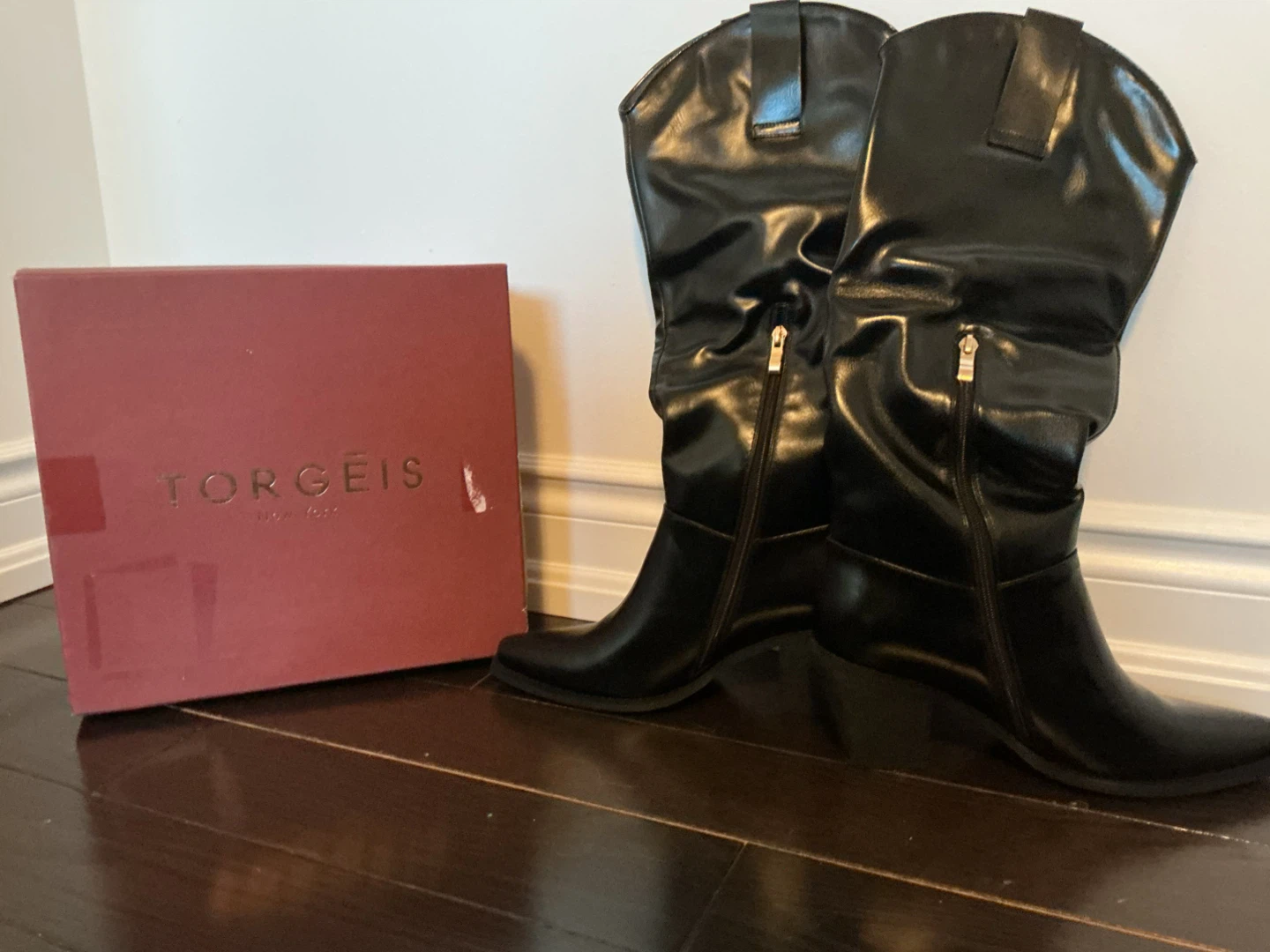 TORGEIS New York Black Faux Leather Cowboy Boots