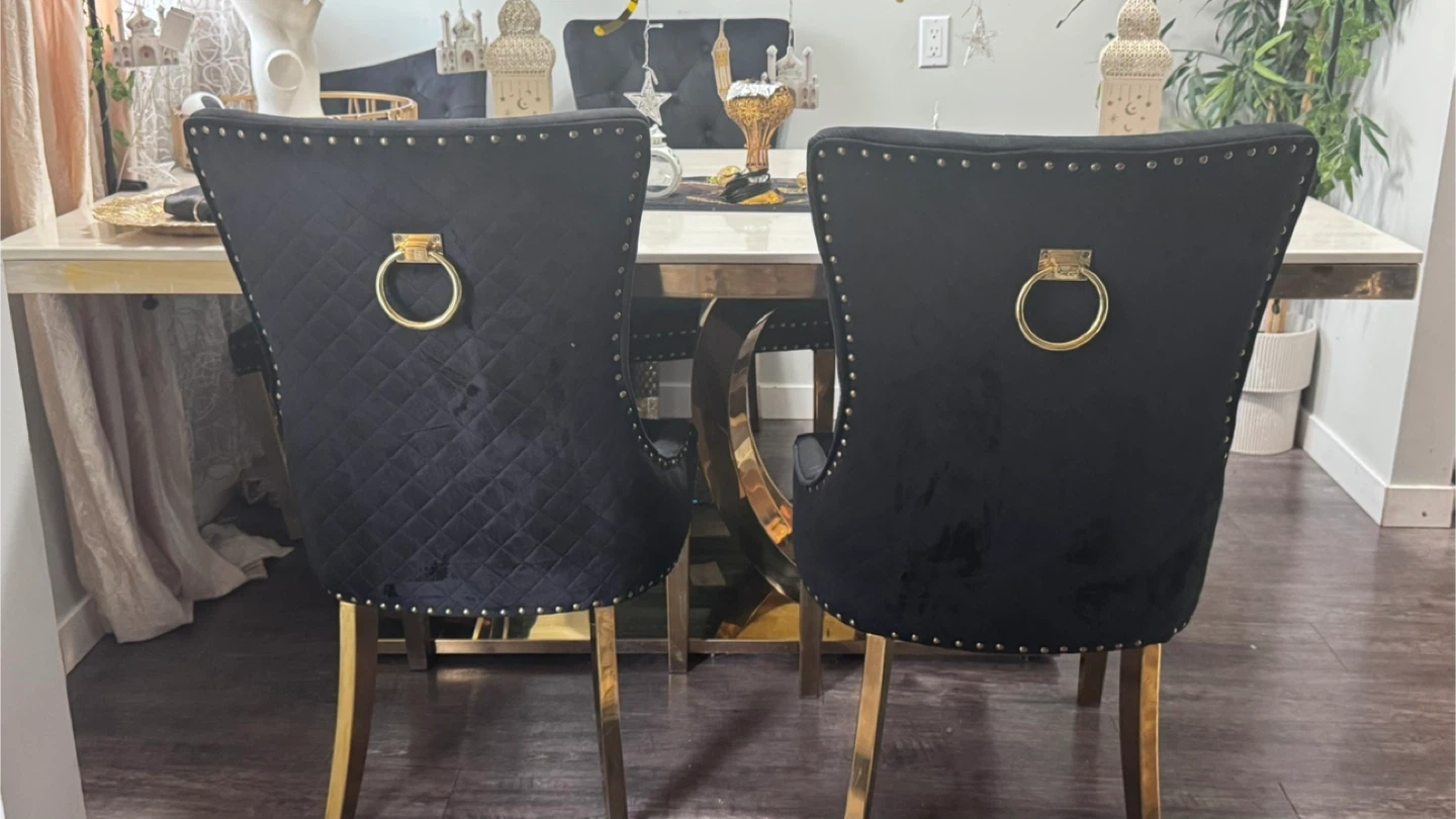 Black Velvet Dining Chairs with Gold Ring Back (Set of 2) - photo 3