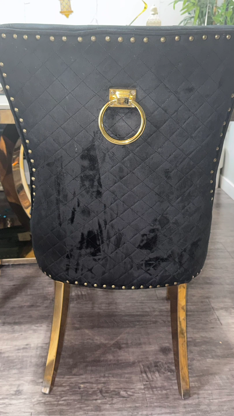 Black Velvet Dining Chairs with Gold Ring Back (Set of 2)