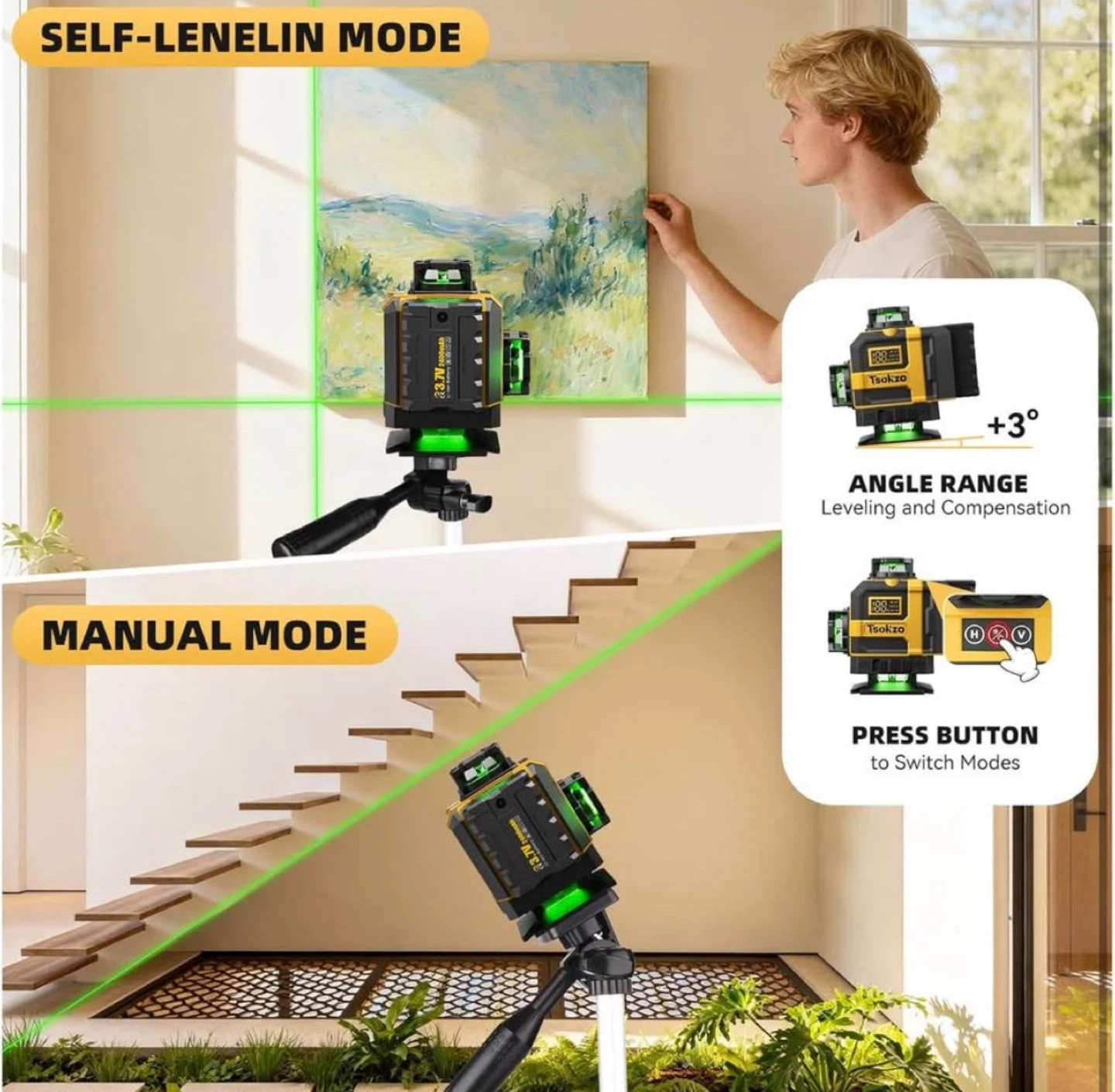 Tsokzo 360 Laser Level, Self-Leveling, Green Beam - photo 5