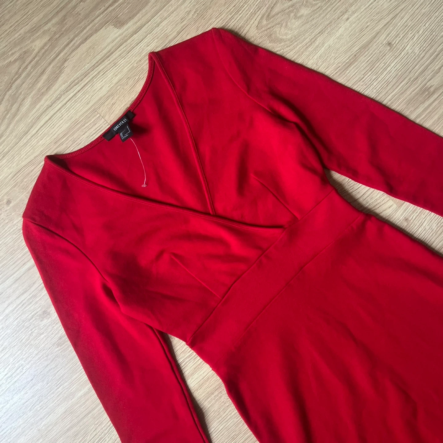 Forever21 Red V-neck Long Sleeve Bodycon Mini Dress - photo 3