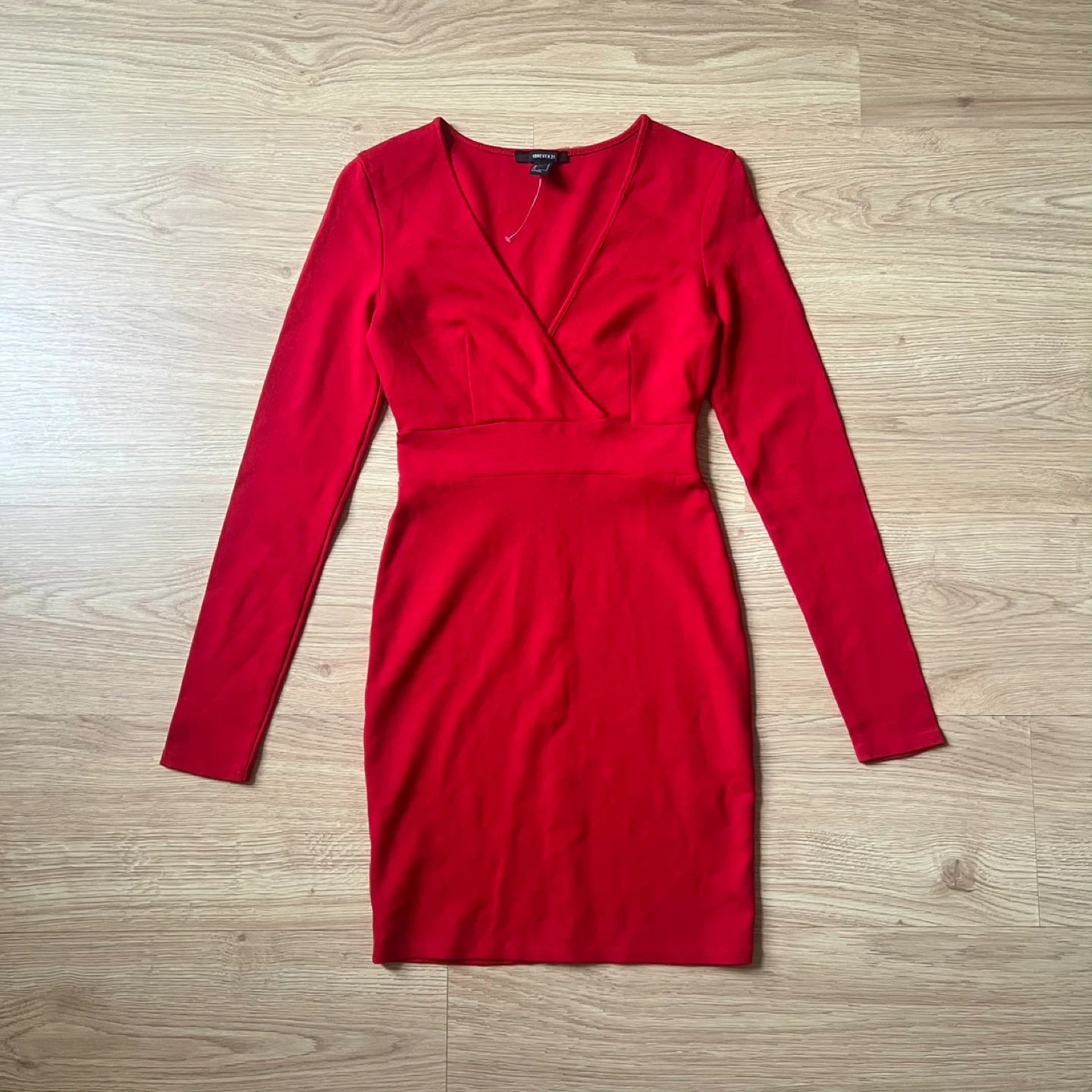 Forever21 Red V-neck Long Sleeve Bodycon Mini Dress - photo 2