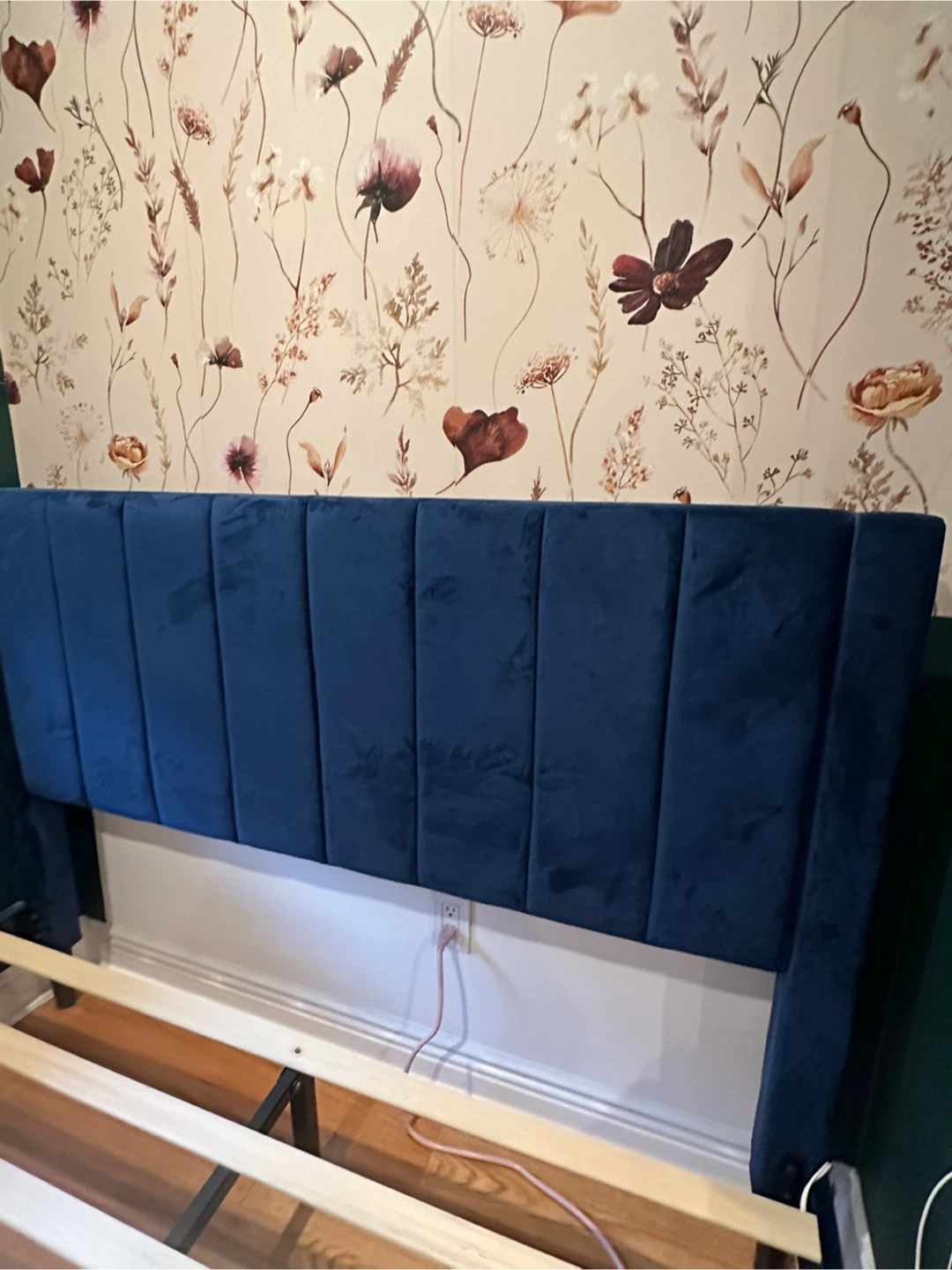Velvet Upholstered Platform Bed Frame with Headboard - Navy Blue - photo 2
