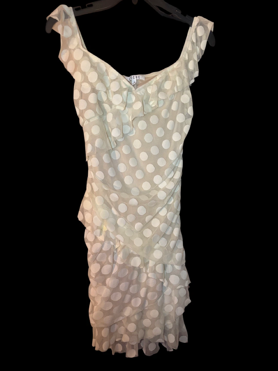 White Polka Dot Ruffled Sheer Dress