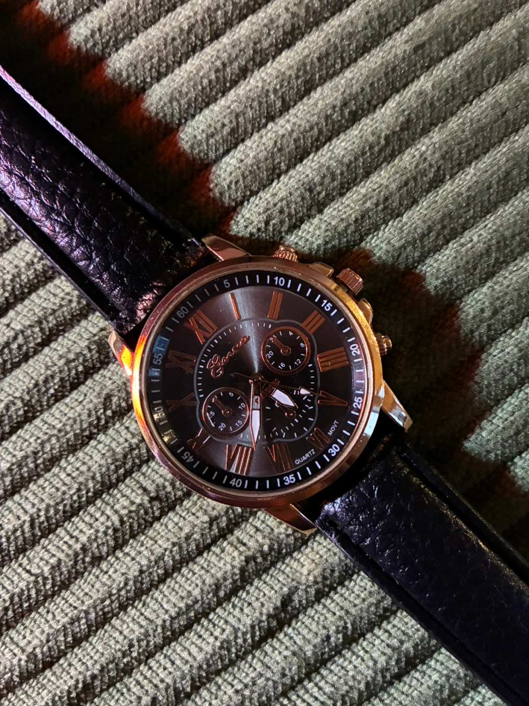 Geneva Quartz Watch with Black Leather Band - photo 2