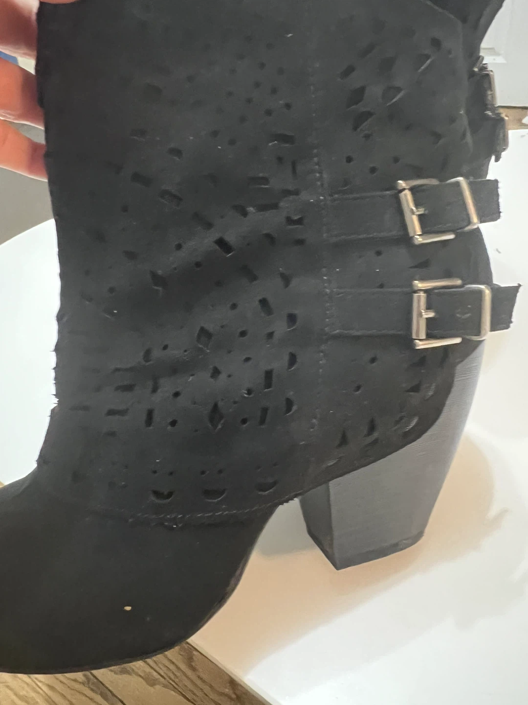 Black Cutout Ankle Boots with Buckles - photo 4