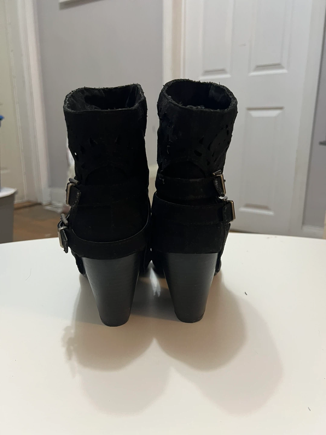 Black Cutout Ankle Boots with Buckles - photo 2