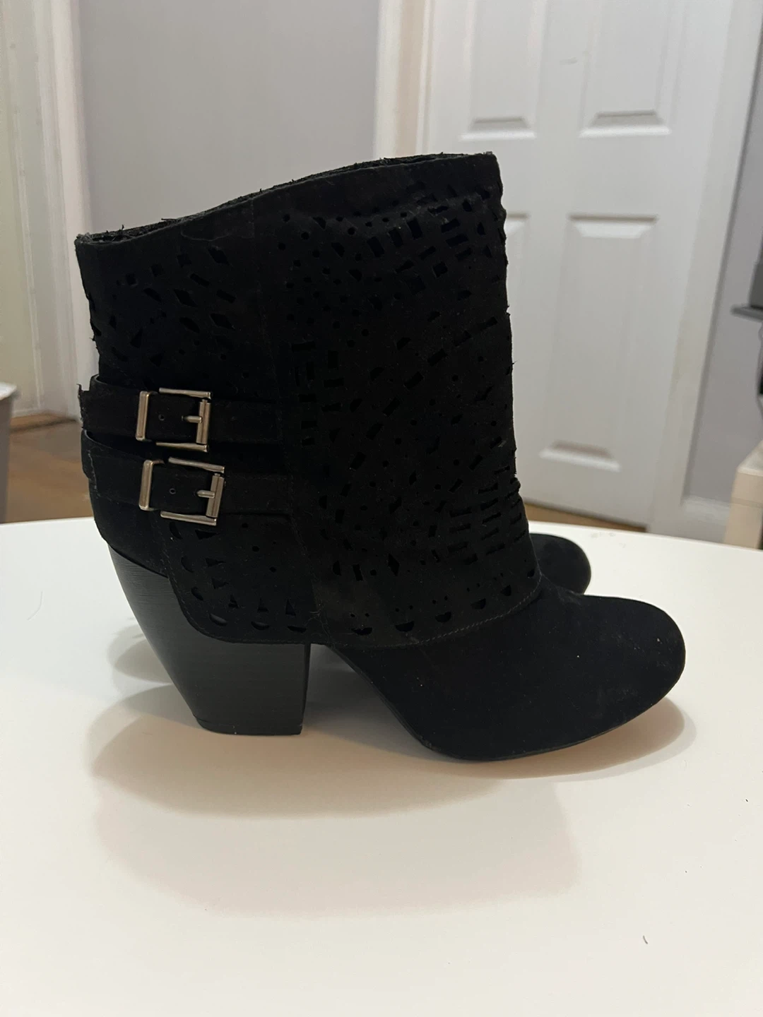 Black Cutout Ankle Boots with Buckles