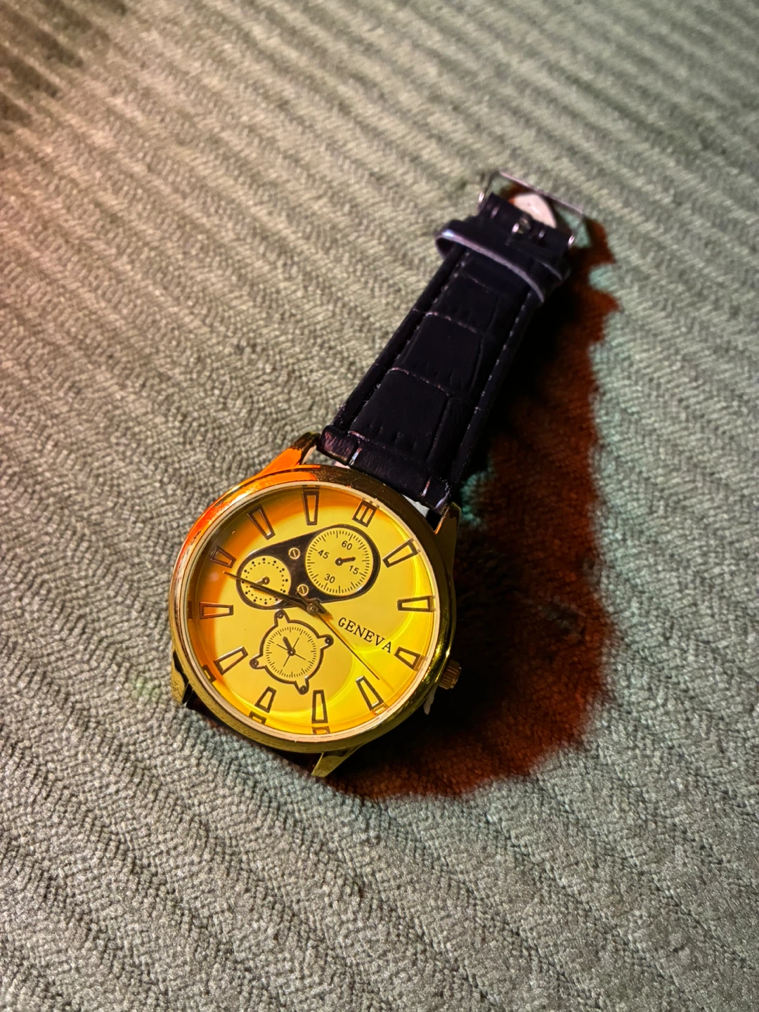 Geneva Gold Tone Watch with Black Band