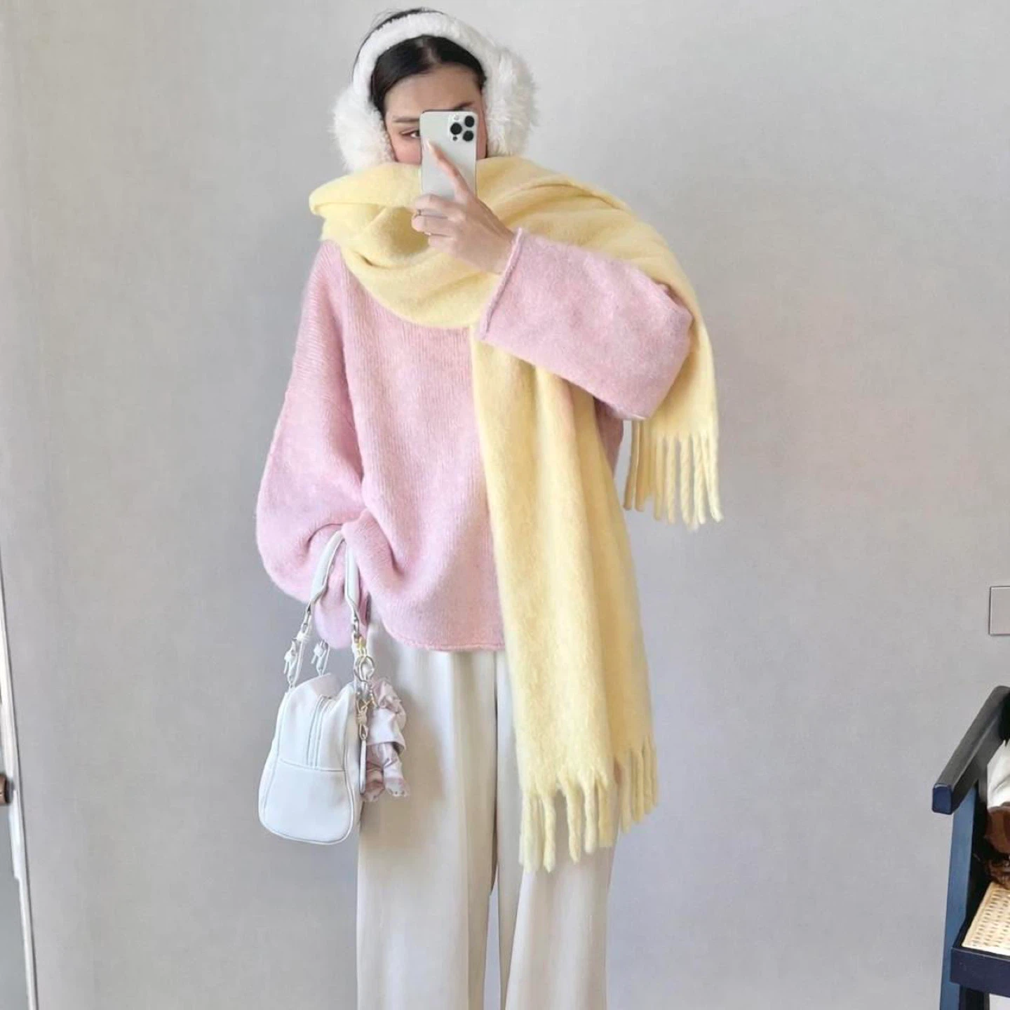 9.5” x 94” Lemon Yellow Long Fringe Scarf