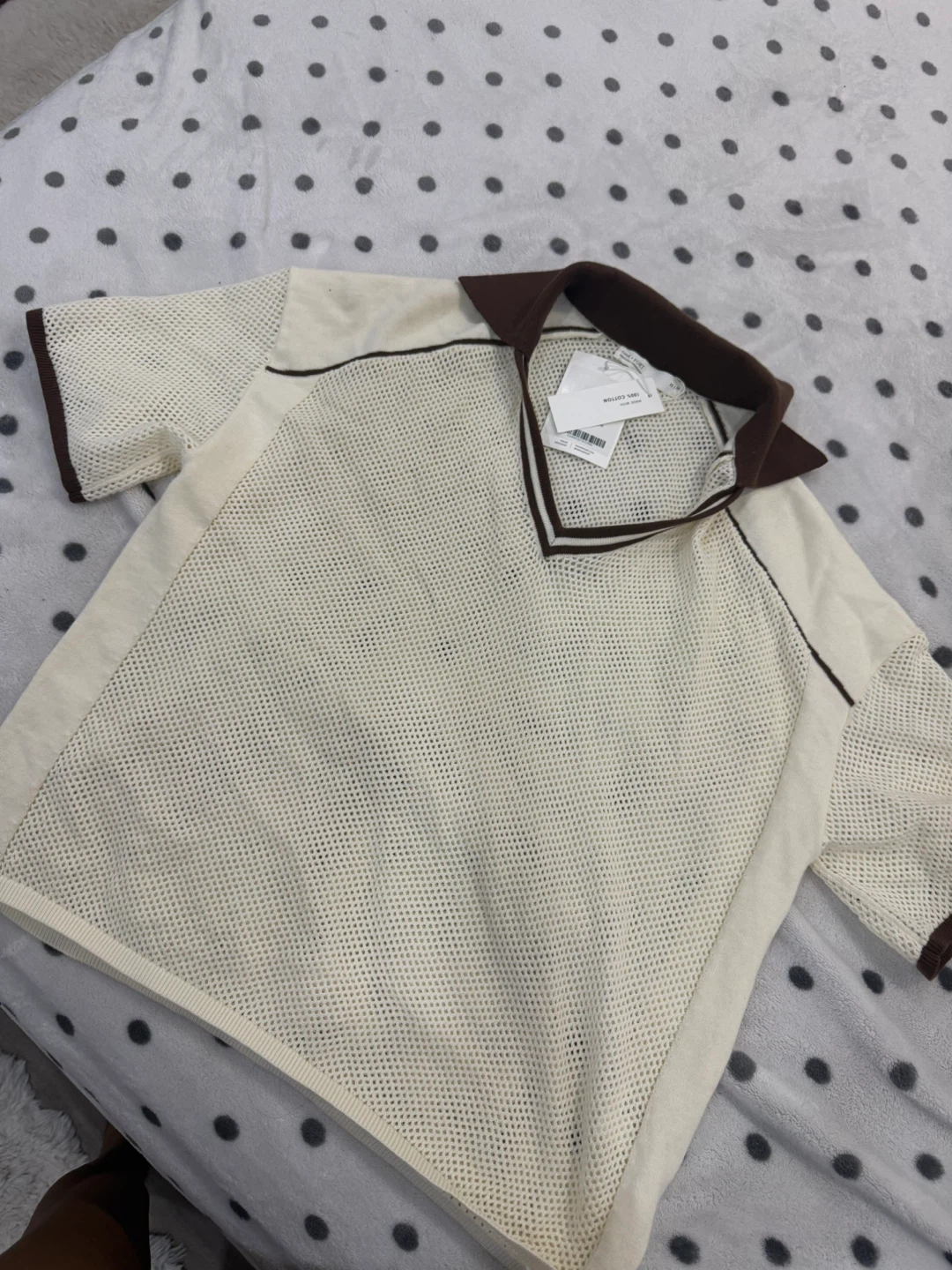 Cream Mesh Polo Shirt
