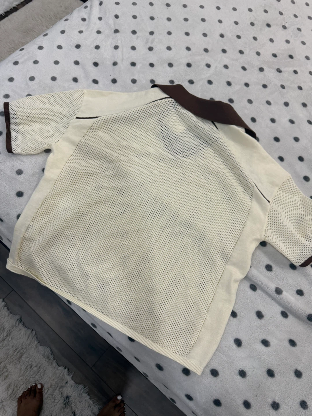 Cream Mesh Polo Shirt - photo 2