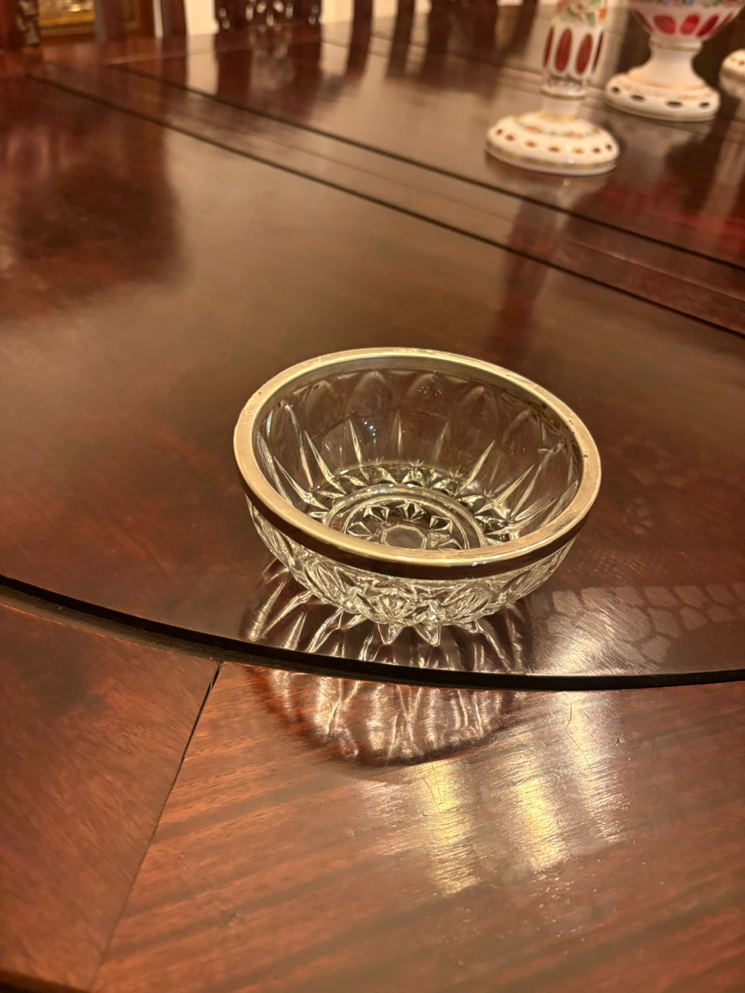 Crystal Glass Dish with Silver Rim