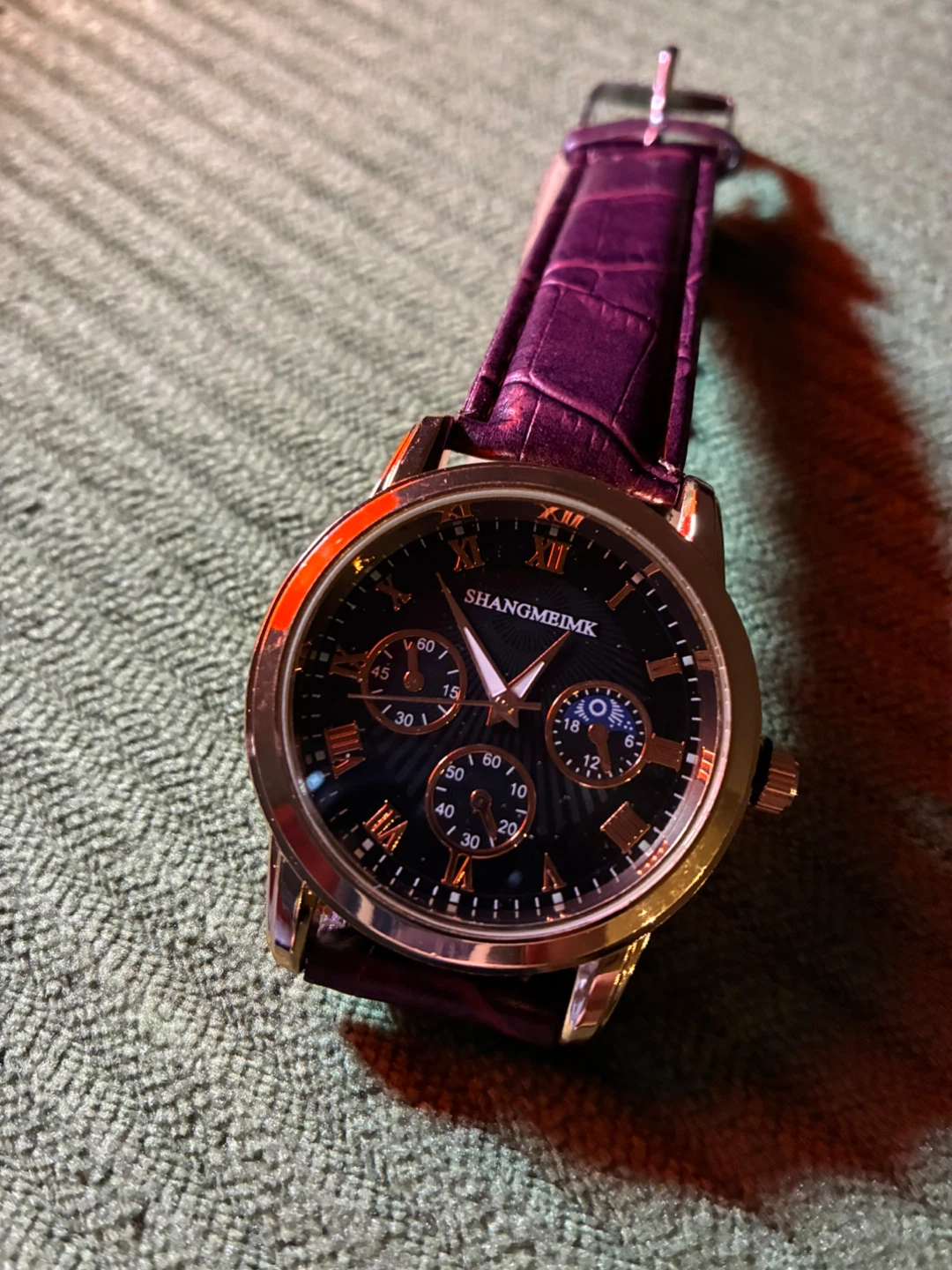 Chronograph Watch with Purple Leather Strap - photo 3