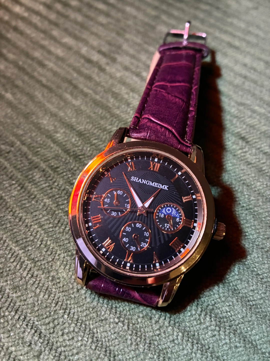 Chronograph Watch with Purple Leather Strap