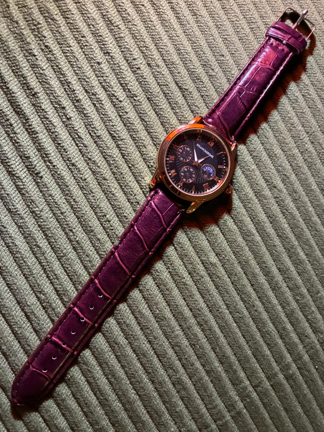 Chronograph Watch with Purple Leather Strap - photo 2