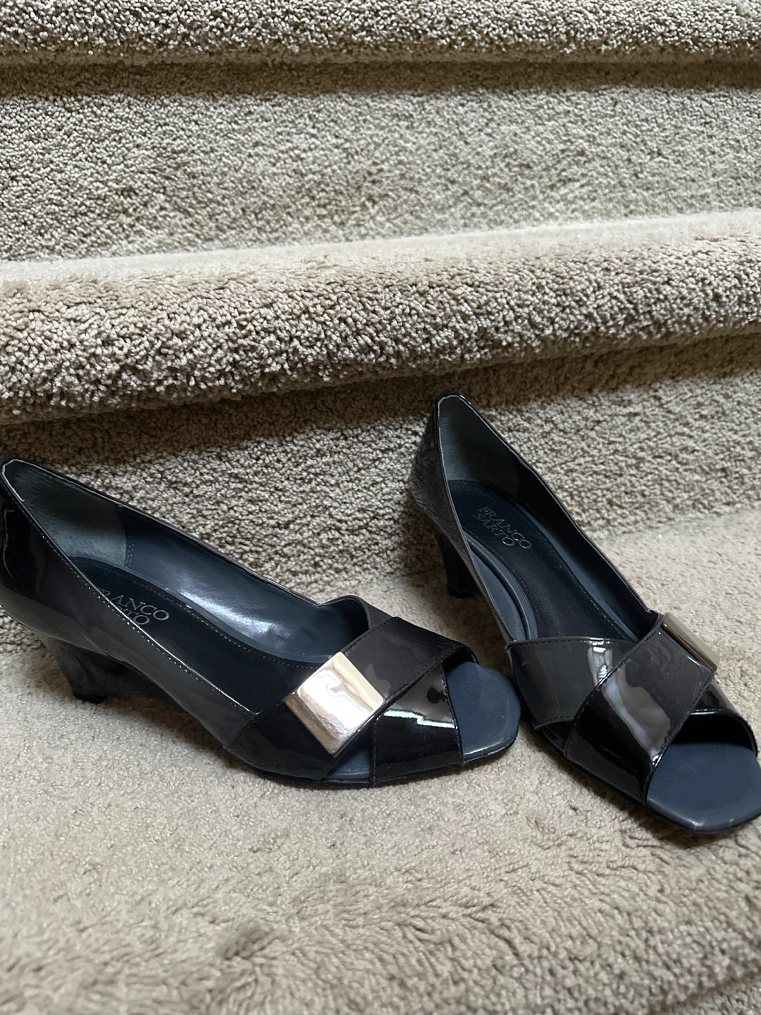 Franco Sarto Black & Grey  Patent Peep-Toe Heels - photo 2