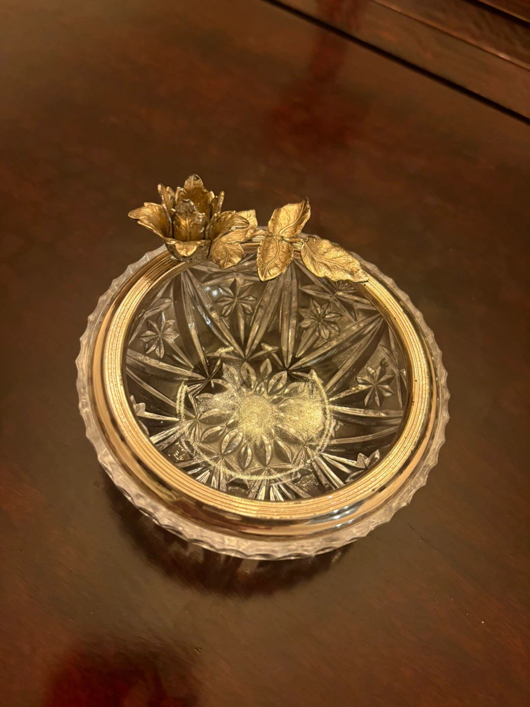 Decorative Glass Trinket Dish with Gold Rose Accent - photo 2