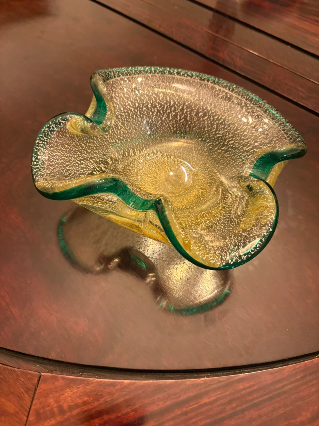 Art Glass Ashtray/Trinket Dish - Gold & Green - photo 2