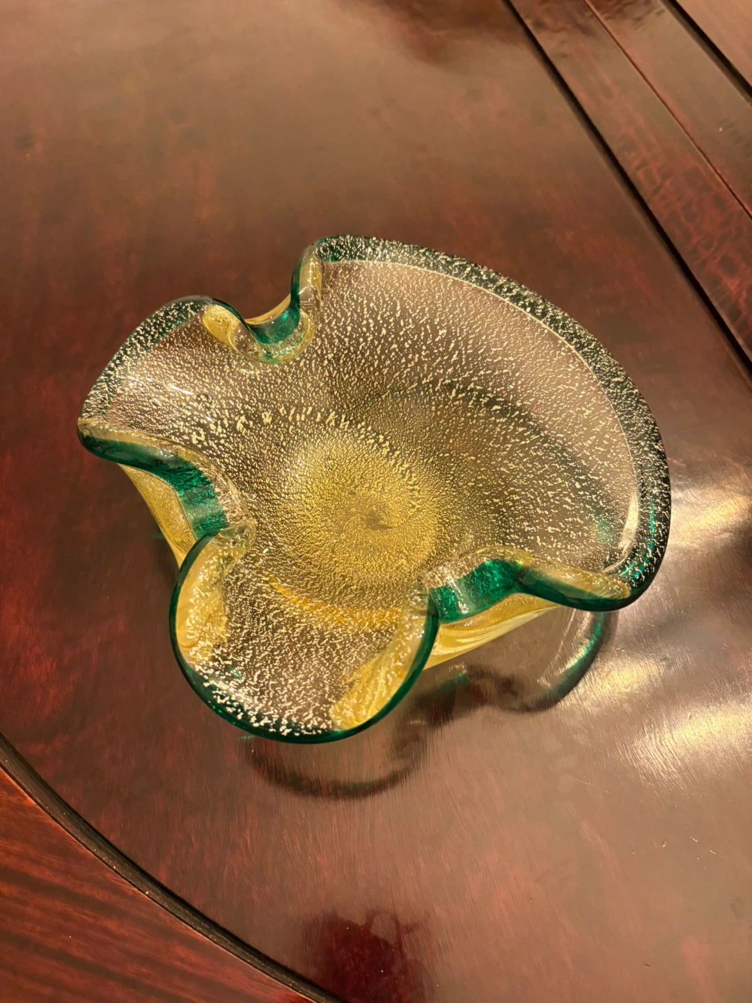 Art Glass Ashtray/Trinket Dish - Gold & Green