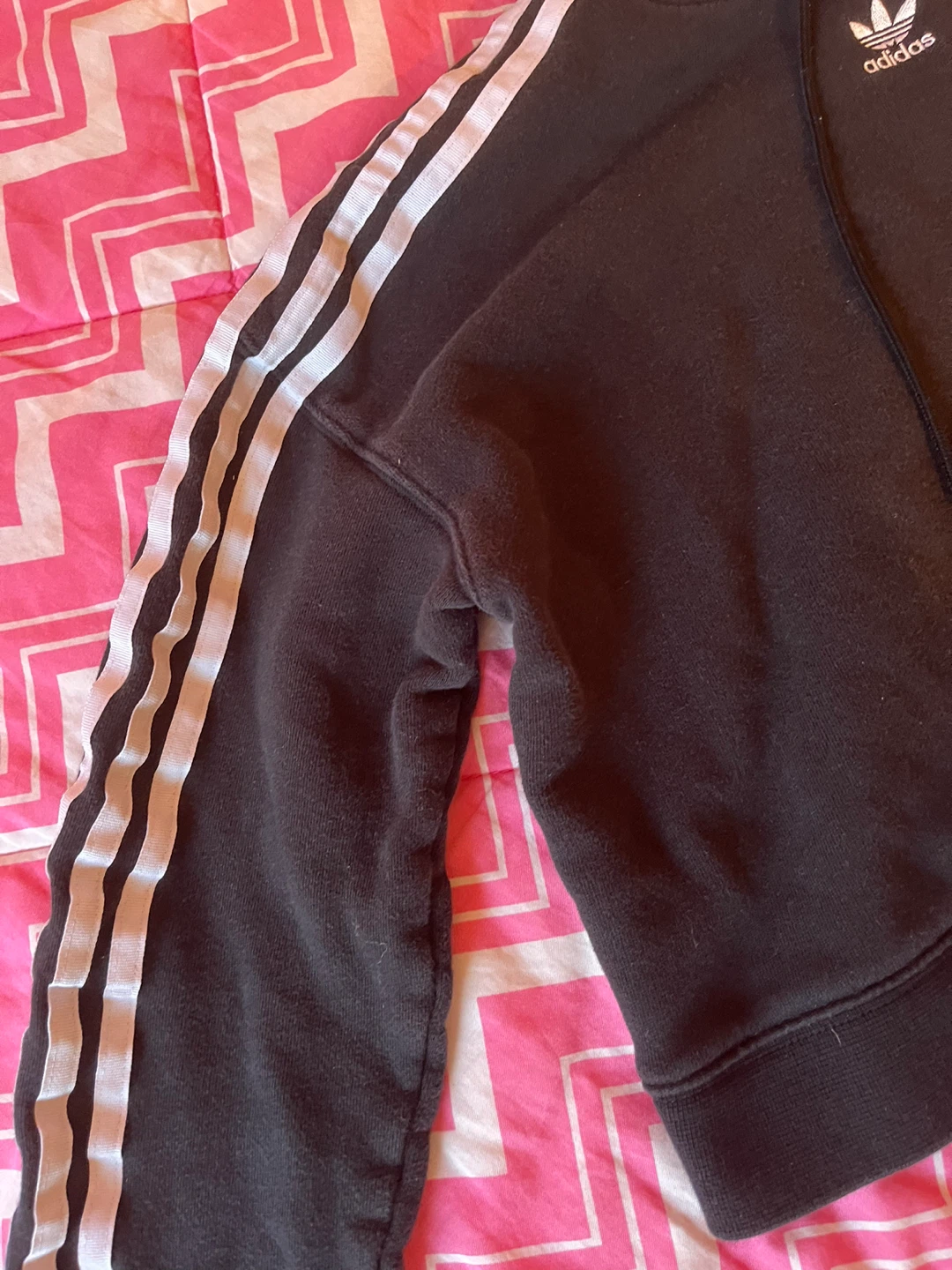 Adidas Black Cropped Hoodie with White Stripes - photo 2