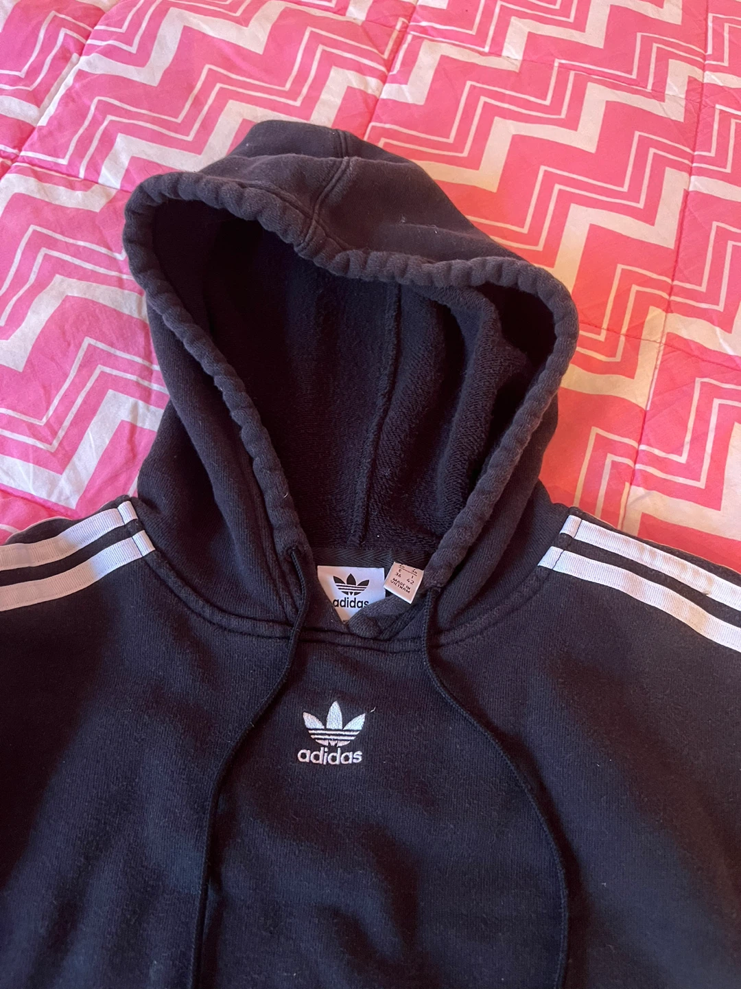 Adidas Black Cropped Hoodie with White Stripes - photo 4