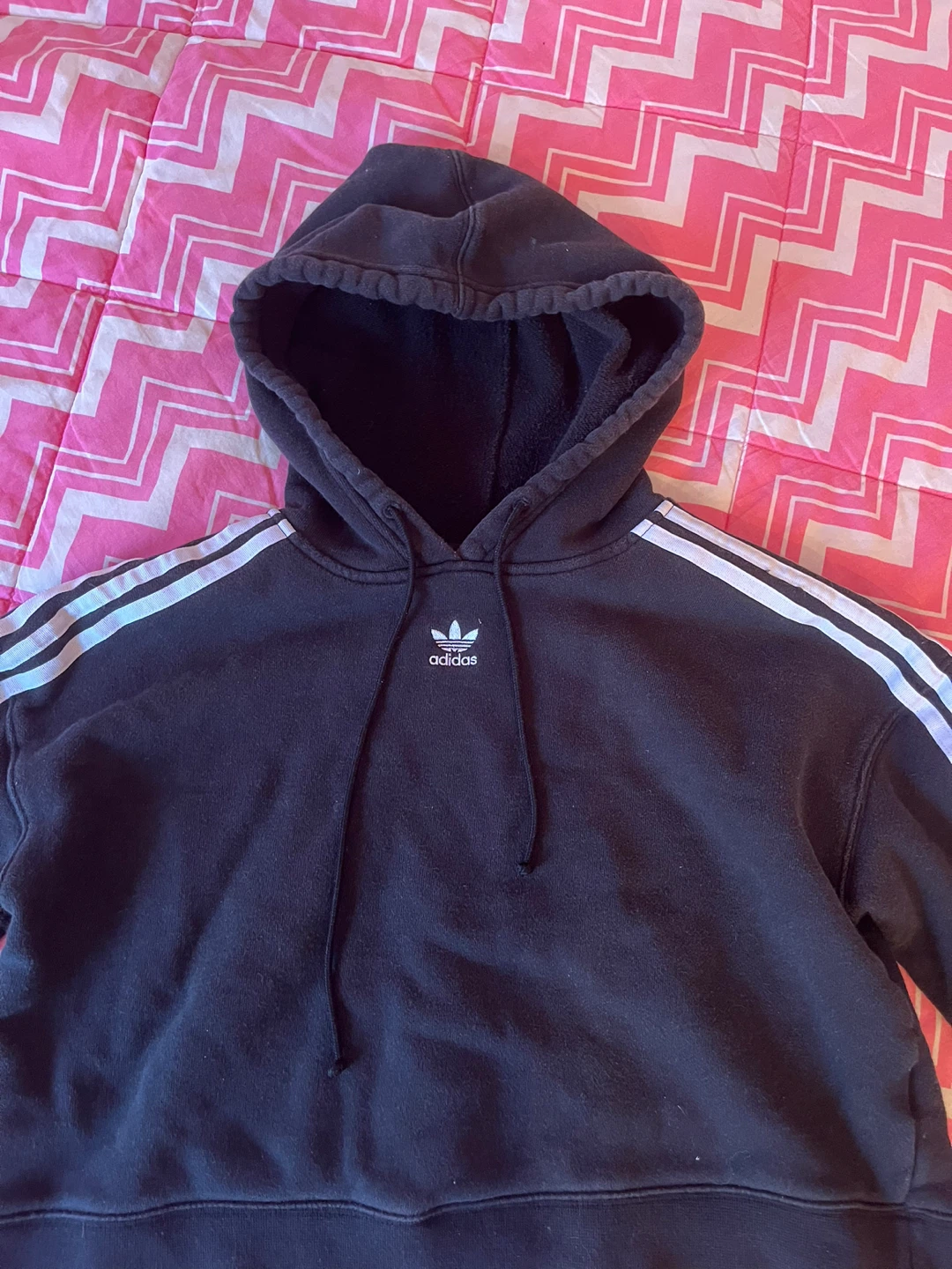 Adidas Black Cropped Hoodie with White Stripes
