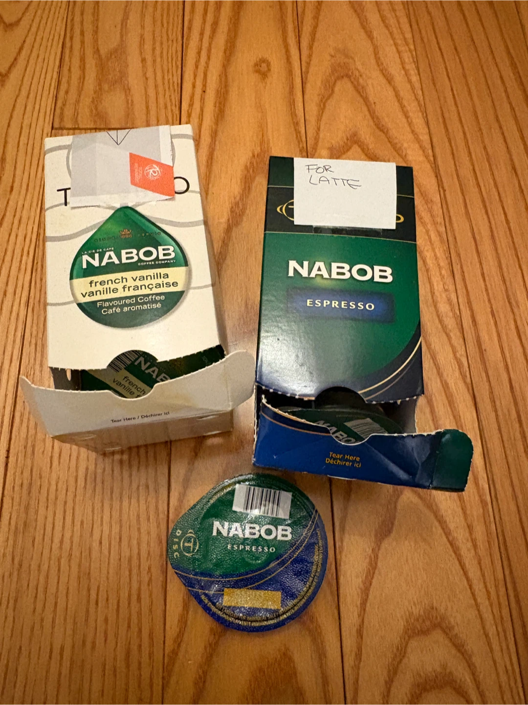 Tassimo NABOB Espresso & French Vanilla Coffee Pods - EXPIRED