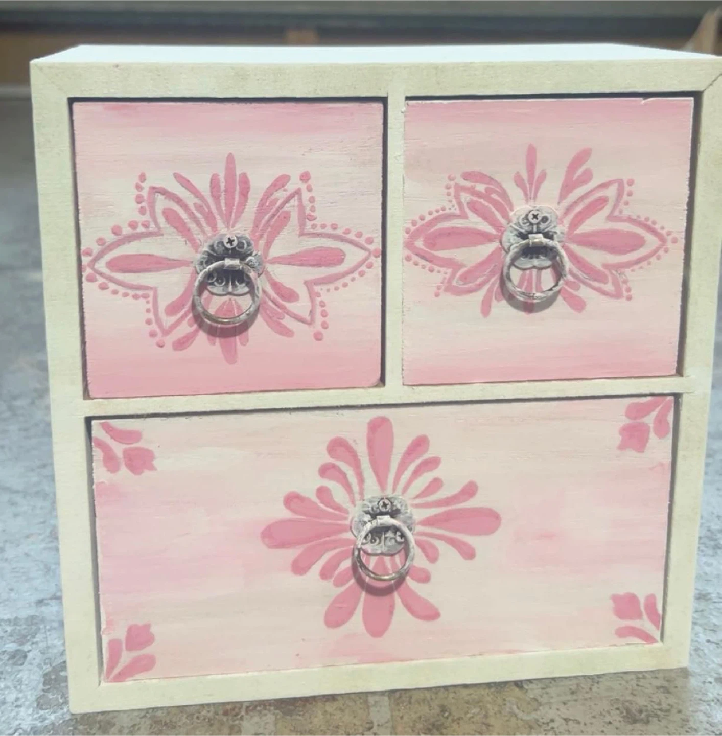 Pink Floral 3-Drawer Jewelry Box