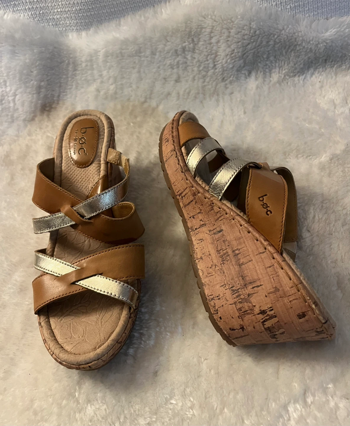 Leather & Cork Wedge Sandals Size 8M