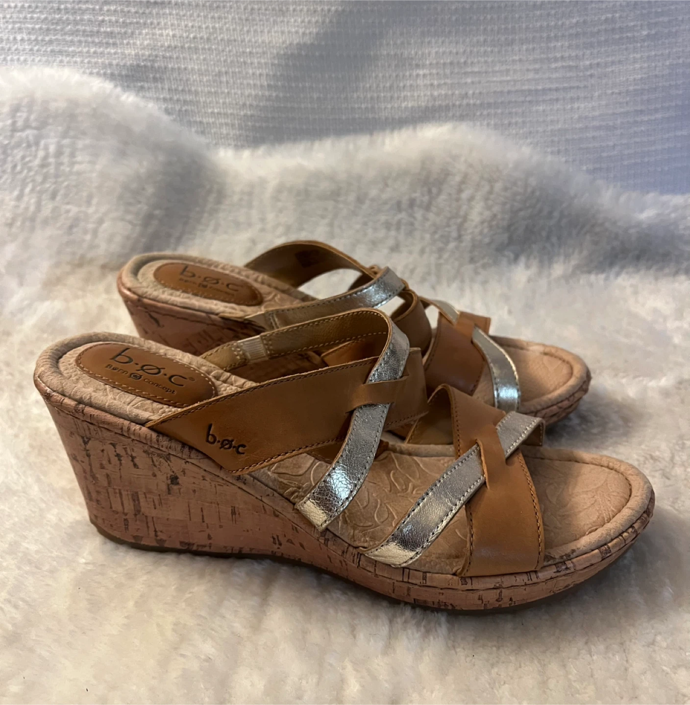 Leather & Cork Wedge Sandals Size 8M - photo 2