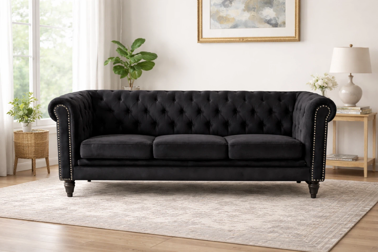 Black Velvet Chesterfield Sofa