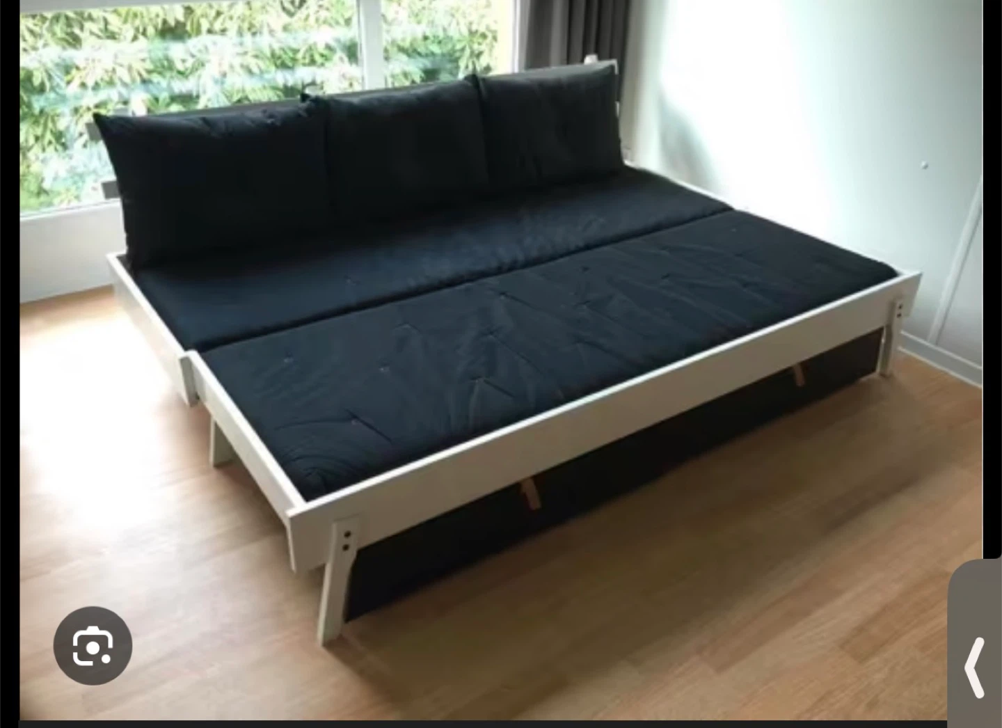 White Twin Bed Frame with Black Mattress - photo 2