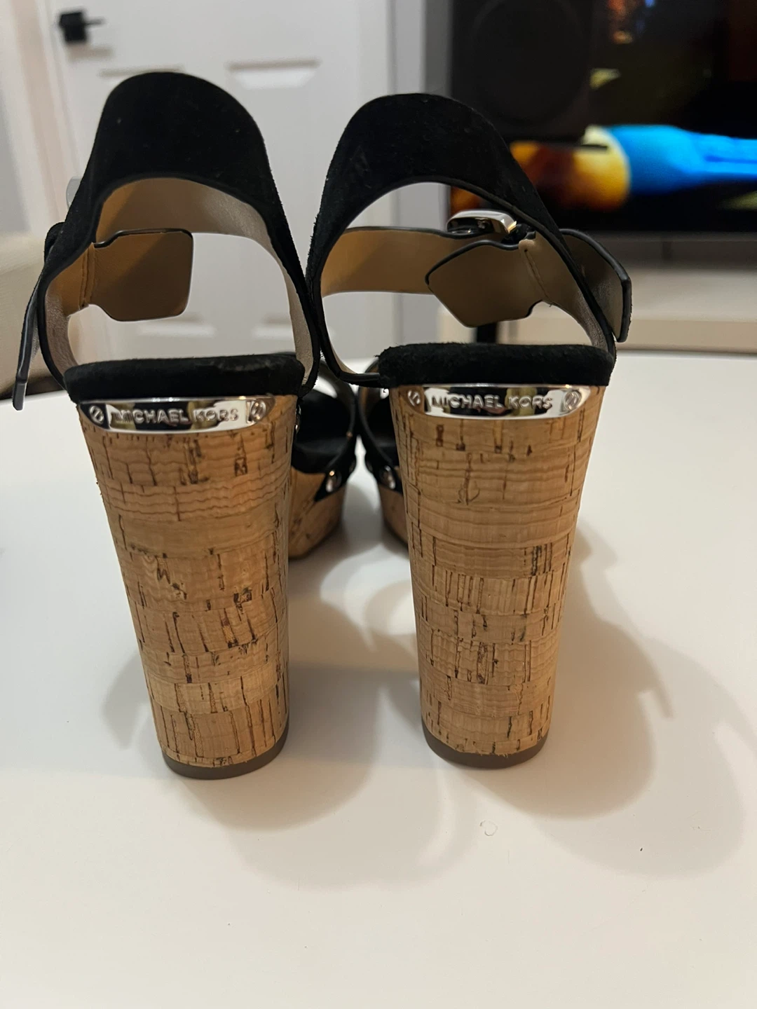 Michael Kors Black Suede Cork Wedge Sandals - photo 3