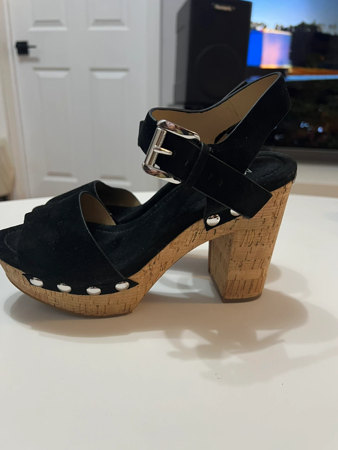 Michael Kors Black Suede Cork Wedge Sandals